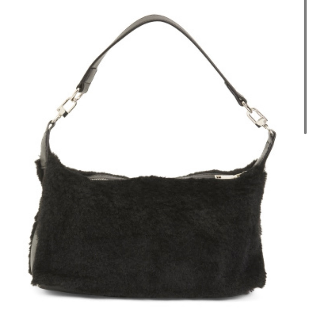 8 Other Reasons Black Faux Shearling Shoulder Bag